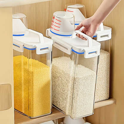 Food Storage Canisters 4 Pack Large Capacity Transparent PP Plastic with Measuring Cups and Scale Markings, Flip Top Lid Airtight Kitchen Pantry Containers for Rice Flour Grains Dog Food Organization