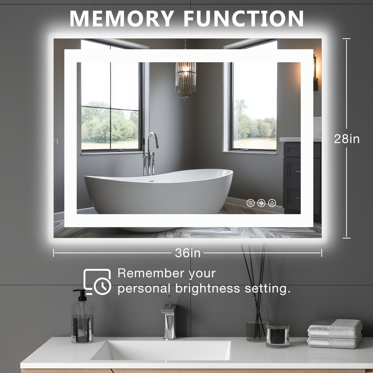 LED Bathroom Mirror Anti-Fog Wall Mounted - Dimmable Lighted Vanity Mirror with 3 Color Lighting Modes & Dual Light Source, Touch Sensor Backlit Makeup Mirror, Horizontal Vertical, Multiple Sizes
