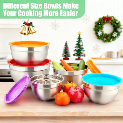Stainless Steel Mixing Bowls Set with Airtight Lids 30 Piece, 7 Nesting Bowls with Lids and Grater Attachments 23 Kitchen Tools, Dishwasher Safe Mixing Bowl Set for Baking Cooking Serving