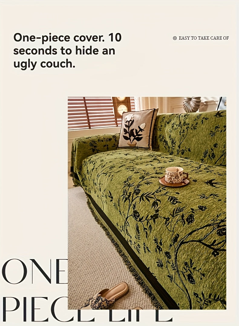 Chenille Tassel Sofa Throw Blanket for Couch – Thickened Non-Slip Machine Washable All-Season Sofa Cover for Living Room & Office, Multiple Sizes