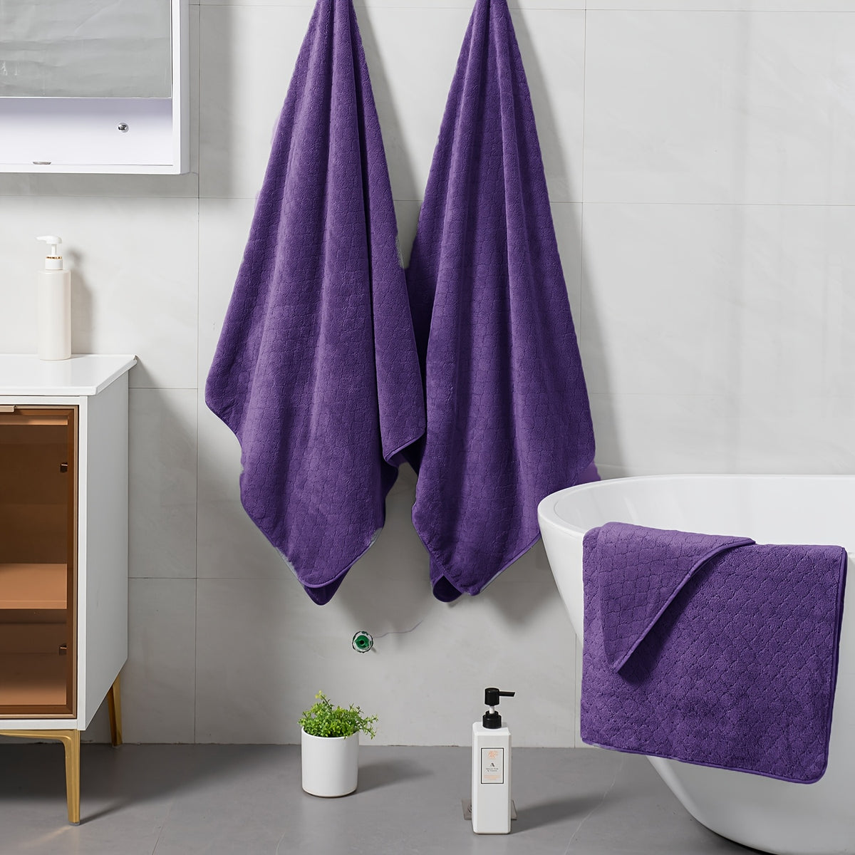 Diamond Weave Bath Towel Set 4 Piece Oversized Ultra Soft Quick-Dry Microfiber Towels Highly Absorbent Hotel Quality Bathroom Towels 10 Colors for Home Gym Spa – Luxury Bath Towel Set