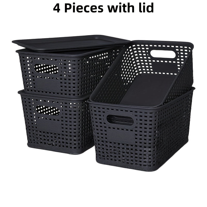 Storage Bins with Lids 4/8pcs Space-Saving Organizer 10"x7"x4" – Shelf Closet Desk Organizer for Dorm Playroom Office, Includes File Organizer Bag, White Black Gray Red