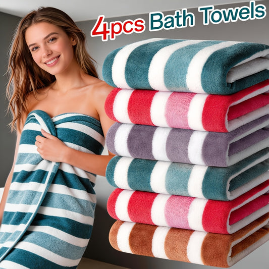 Striped Bath Towel Set, Absorbent Quick-Dry Shower Towels, Super Soft Skin-Friendly Cotton-Feel Bathing Towels for Home Bathroom & Beach, 27.6x55.1 Inch, Available in 1-Pack & 4-Pack, Multiple Colors