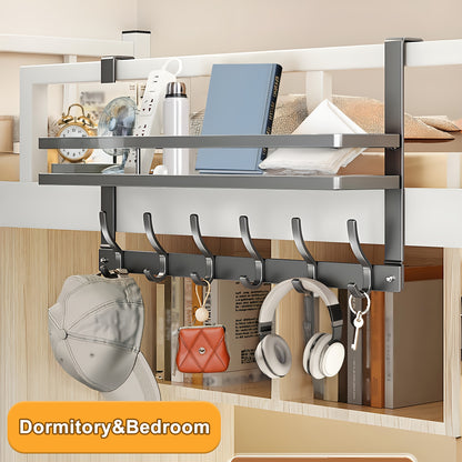Behind Door Hook Rack No Drill – Heavy Duty Metal Door Hanger Organizer with 5 6 or 8 Hooks, Space-Saving Storage for Clothes Bags Keys, Bedroom Bathroom Entryway Wardrobe, Modern Design