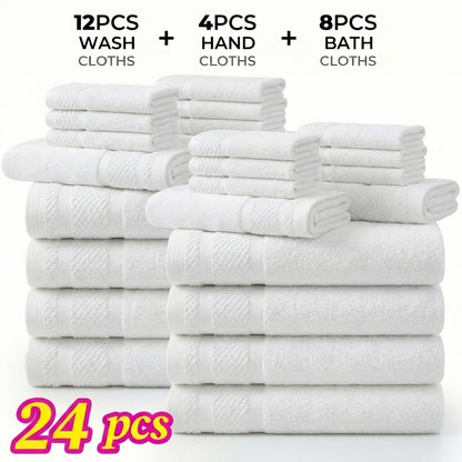 Bath Towel Set 12 or 24 Piece Hotel Quality Cotton Highly Absorbent Quick Dry – Bath Towels Hand Towels Washcloths for Hotel Spa Gym Home Bathroom Dark Gray White Orange Blue Purple Navy