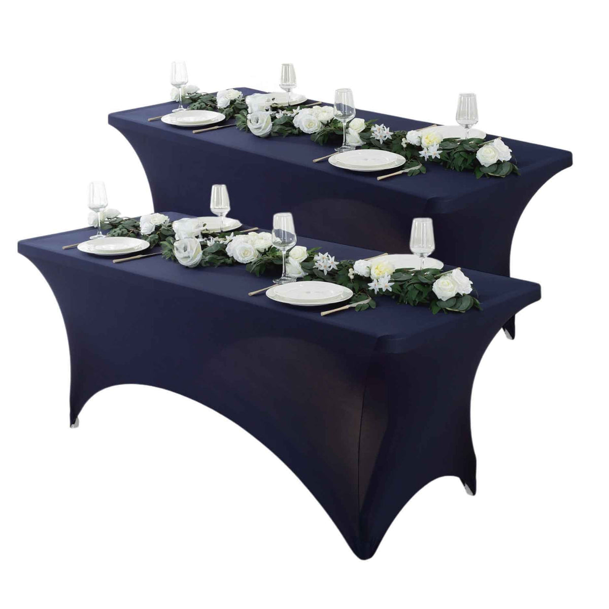 Spandex Tablecloth Fitted Stretch Table Cover 4ft 6ft 8ft - Wrinkle-Free Rectangle Table Cloth for Wedding, Party, Event, Banquet - 2-Pack Multi-Color Options White Black Navy Blue Pink