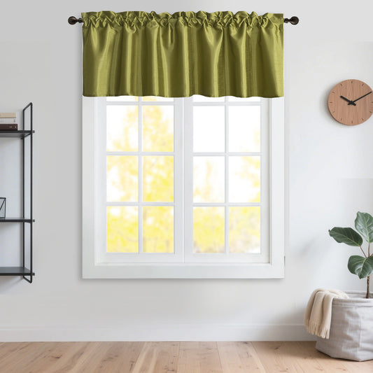Kitchen Curtains Set of 3 Panels, Faux Silk Sheer Tier and Valance Set with Rod Pocket – 2 Tiers 26x36 Inch & 1 Valance 52x14 Inch, Privacy Window Drapes for Kitchen Bathroom Laundry Room, 10 Colors