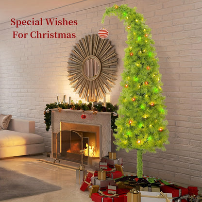 Artificial Christmas Tree 6 Foot with String Lights, Tree Skirt, Christmas Balls & Stand - Bendable Full Xmas Tree Set for Home, Shop Window & Party Decorations, Unique Holiday Decor Indoor Display