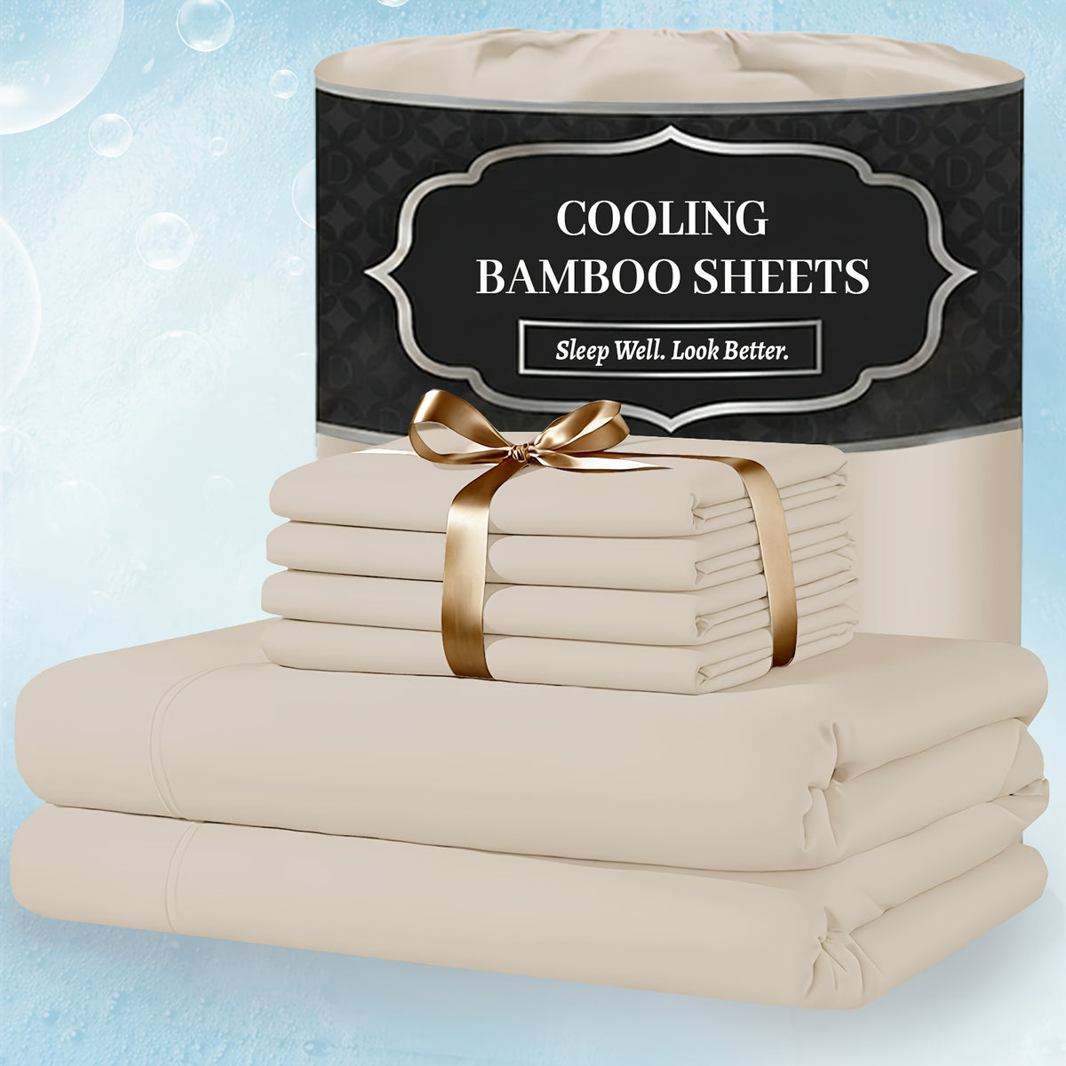 Bamboo Bed Sheet Set Extra Deep Pocket – 4 & 6 Piece Breathable Cooling Fitted Sheet Set, Soft Wrinkle-Free Hotel Luxury Bedding for Hot Sleepers, Twin Full Queen King Size with Pillowcases