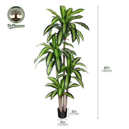 Artificial Dracaena Tree in Pot, 4ft 5ft 6ft Realistic Faux Tropical Floor Plant for Indoor Outdoor Home Office Living Room Porch Decor, Easy Assembly All Season Fake Plant with Container, Housewarming Gift