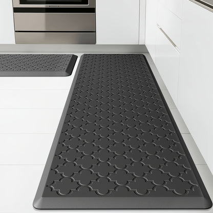 Anti Fatigue Kitchen Mat 2 Piece Set Non-Slip Cushioned Floor Mats for Standing – Thick Comfort Mat for Kitchen Sink Office Laundry Room – Black Chocolate Grey Khaki 17.3x29 & 17.3x47 or 17.3x59 Inch