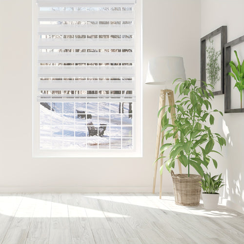 Cordless Zebra Roller Shade with Valance | Double Layer Day & Night Window Blind | Light Filtering & Room Darkening Window Treatment, Beige, Grey, White, Black