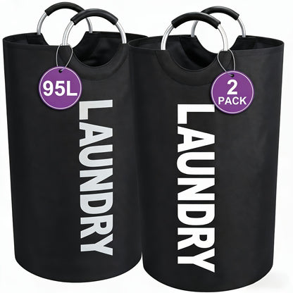 Extra Large Foldable Laundry Basket Set 95L/25 Gal – 2-Pack Thickened Waterproof Oxford Cloth Tall Storage Baskets for Bedroom, Bathroom, Dorm & Closet Organization, Multiple Colors