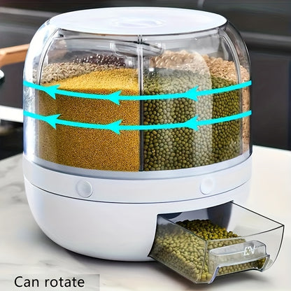 Rice Dispenser 19Lbs 360° Rotating Grain Storage Container with One-Click Output, Flip-Top Lid, Airtight Food Dispenser for Rice, Beans, Oats & Small Grains – Kitchen Pantry Organizer