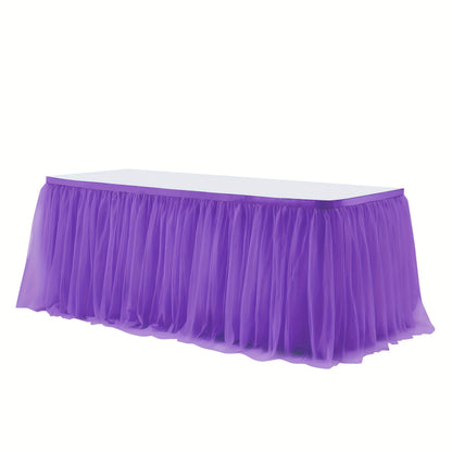 Tulle Table Skirt 6Ft Ruffle Tutu Tablecloth for Rectangle & Round Tables, Princess Birthday Party Cake Dessert Table Decoration, Easy Hook Install, 10 Colors – Pink White Black & More