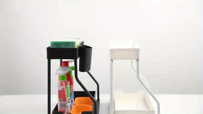 Under Sink Organizer 2 Pack Pull Out Sliding Shelf – Durable Cabinet Organizer with Sliding Drawers for Bathroom Kitchen Space-Saving Storage Solution – Black White Sleek Design