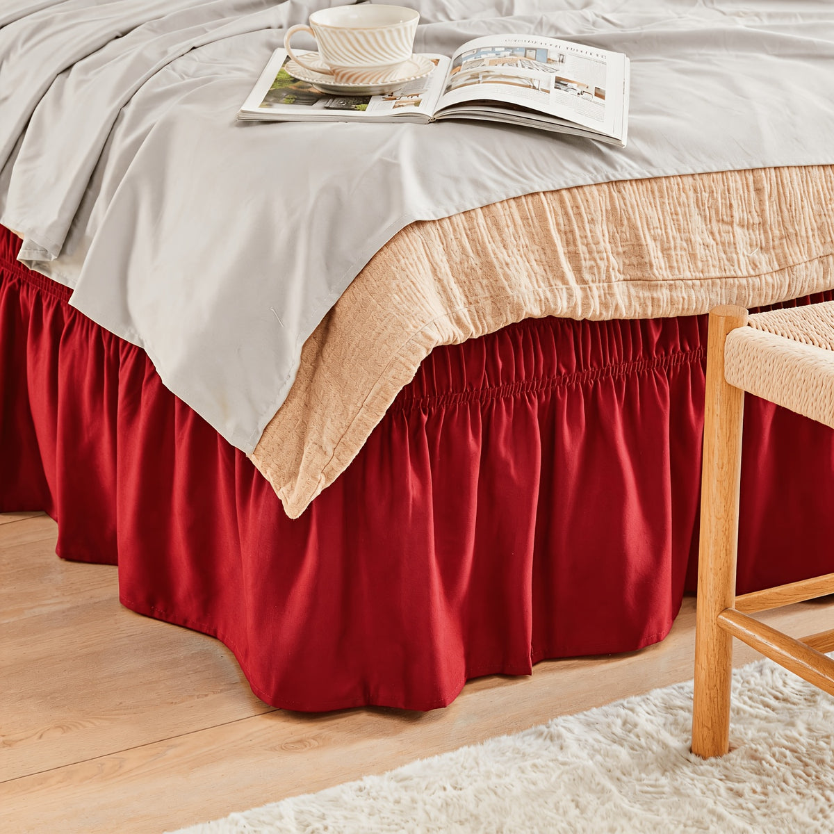 Bed Skirt Wrap Around Elastic – 15 Inch Drop Microfiber Dust Ruffle No Lift Needed Adjustable Hotel Quality Fade Resistant Machine Washable Twin Full Queen King 30 Colors