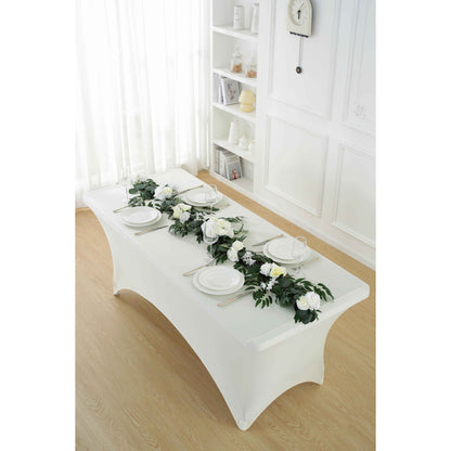 Spandex Tablecloth Fitted Stretch Table Cover 4ft 6ft 8ft - Wrinkle-Free Rectangle Table Cloth for Wedding, Party, Event, Banquet - 2-Pack Multi-Color Options White Black Navy Blue Pink