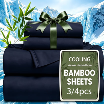 Cooling Bamboo Fiber Sheet Set Twin Full Queen King, 16-Inch Extra Deep Pocket Bed Sheets, Soft Hotel-Style Cooling Bedding for Hot Sleepers, Wrinkle & Shrink Resistant, 13 Colors, 3/4 Piece Set