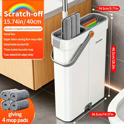 Spin Mop and Bucket Set with Microfiber Pads, Hands-Free Wringing Floor Mop with Narrow Bucket, Wet Dry Flat Mop for Hardwood Tile Laminate Floor Cleaning, 12.99 & 15.75 Inch Mop Head Options