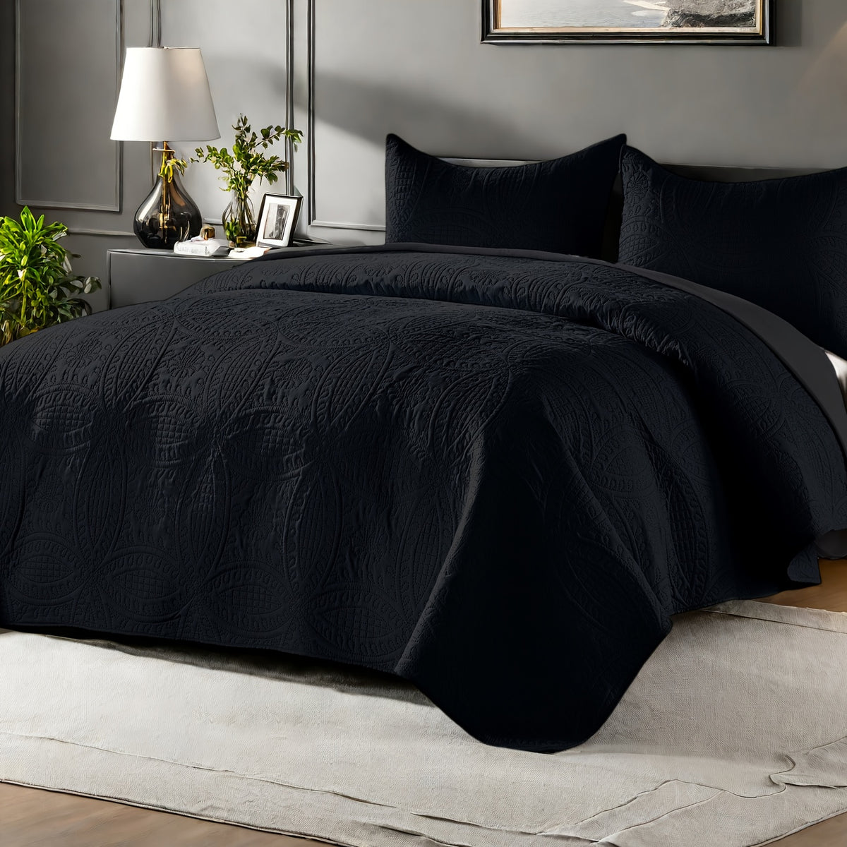 Quilt Set Queen Size 2/3 Piece Lightweight Microfiber Bedspread Soft Cool Coin Pattern Coverlet for All Seasons – Modern Summer Quilt with Pillow Cases for Bedroom Family Gift