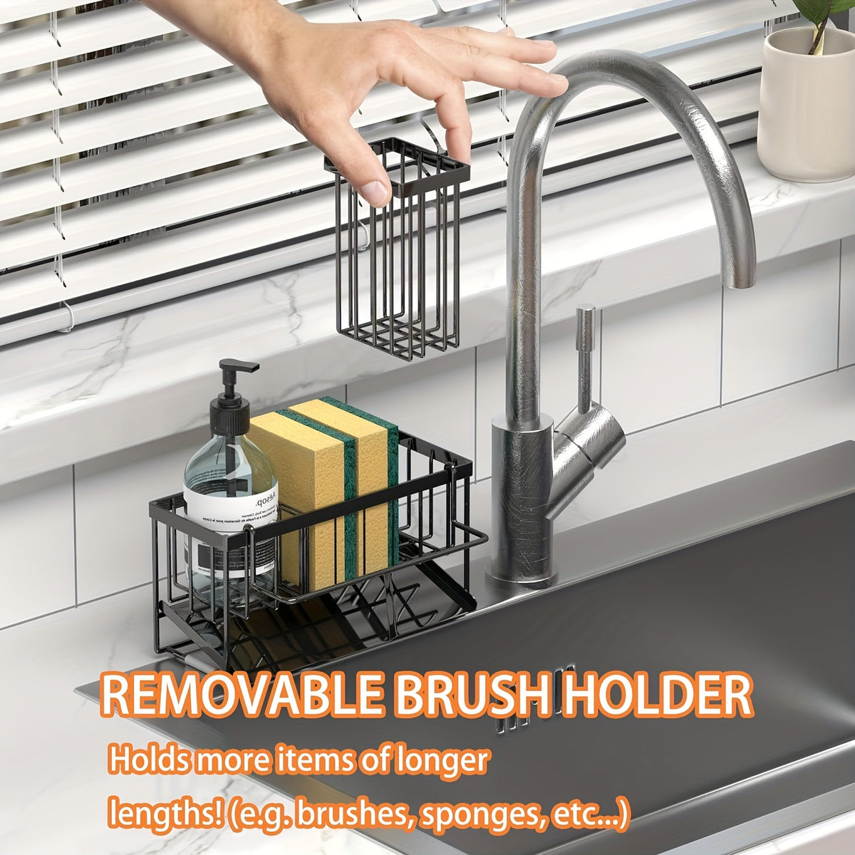 304 Stainless Steel Kitchen Sink Sponge Holder | Drain Design Dishcloth Rack with Brush Holder | Countertop Sink Organizer for Soap, Sponge & Kitchen Accessories