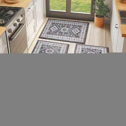 Boho Kitchen Mat Set 3-Piece with Runner – Non-Slip Washable Thick Kitchen Rugs and Mats for Floor, Kitchen Runner Rug for Hallway Laundry Room Holiday Decor