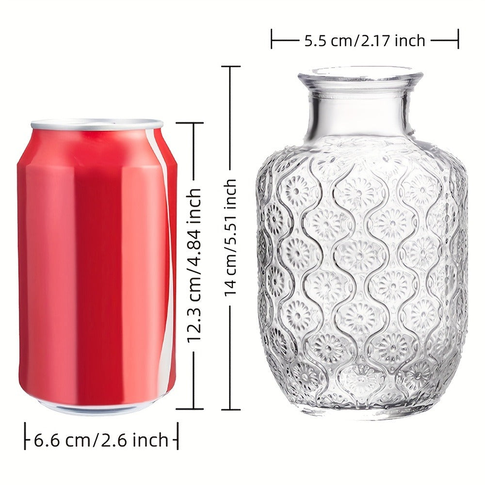 Glass Carafe Bedside Water Set with Cup - Modern Transparent Quartz Glass Kettle & Mouthwash Decanter for Bedroom Nightstand, Night Drink Pitcher, Valentine's Day Home Gift, Ice Pattern & Sunflower