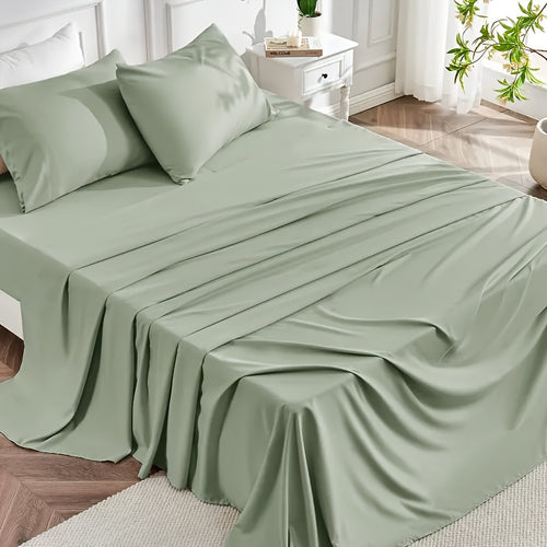 Cooling Bamboo Bed Sheet Set 4-Piece 2200TC – 16" Deep Pocket Silky Soft Breathable Luxury Bedding Flat Sheet Fitted Sheet & Pillowcases Twin Full Queen King in 11 Colors