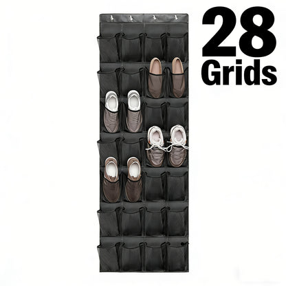 Over the Door Shoe Organizer Large Mesh Pocket Hanging Shoe Rack – 28/40 Slot Behind Door Storage for Closet Dorm Bathroom Bedroom, Nonslip Hook