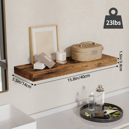 Rustic Floating Shelves 15.8 Inch 4 or 8 Pack – Wall Mounted Wood Shelf with Invisible Brackets for Home Decor Living Room Bedroom Bathroom Kitchen Brown Black White Gray