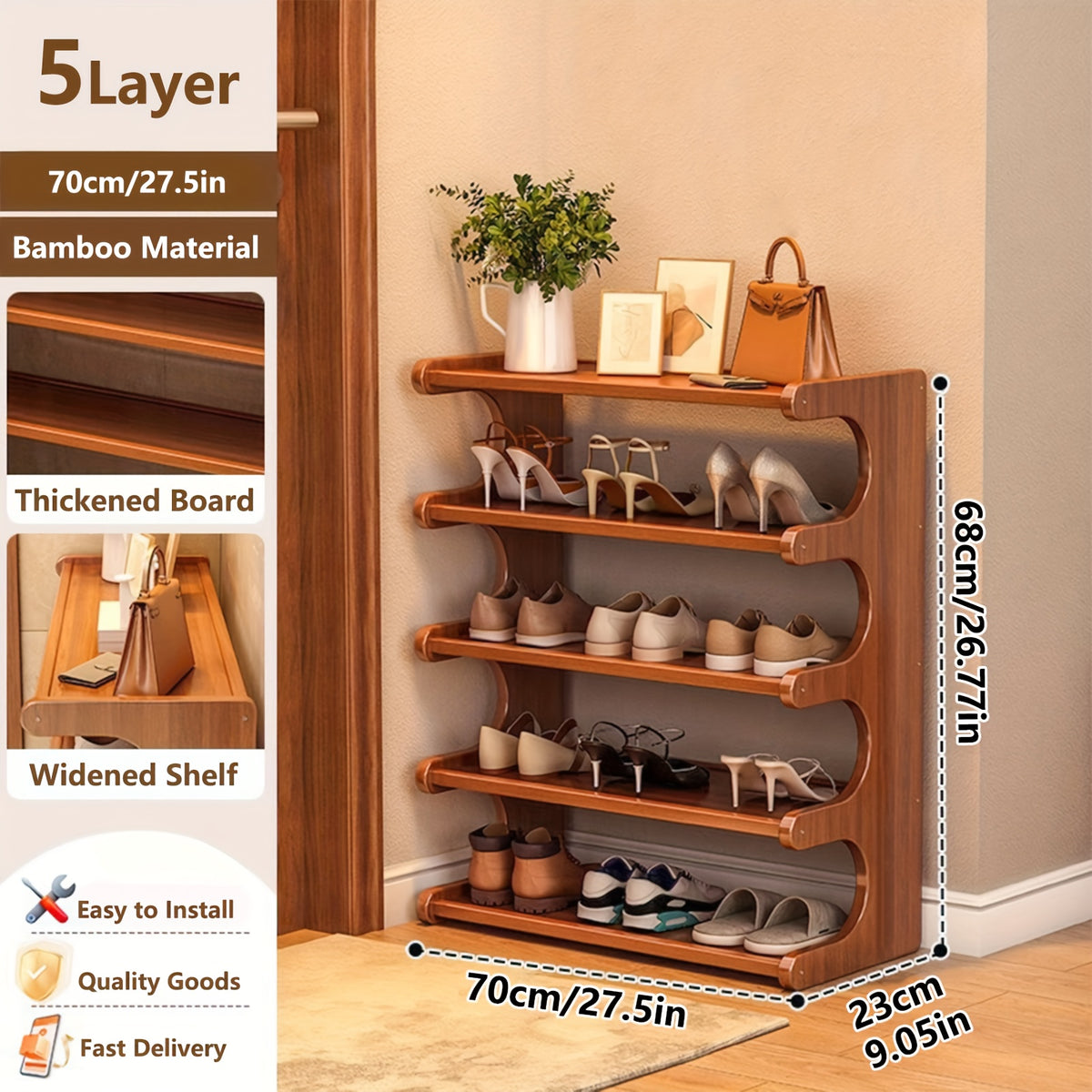 Bamboo Shoe Rack Freestanding 3 5 6 Tier Wood Grain Finish Space Saving Shoe Shelf Entryway Bedroom Closet Dorm Easy Assembly Shoe Storage Organizer Brown