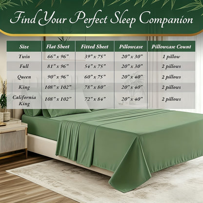 Cooling Bed Sheets Set Bamboo Blend - Ultra-Soft Breathable Deep Pocket Sheets for Hot Sleepers, Twin Full Queen King Size, 13 Colors, Moisture-Wicking Temperature Regulating Bedding