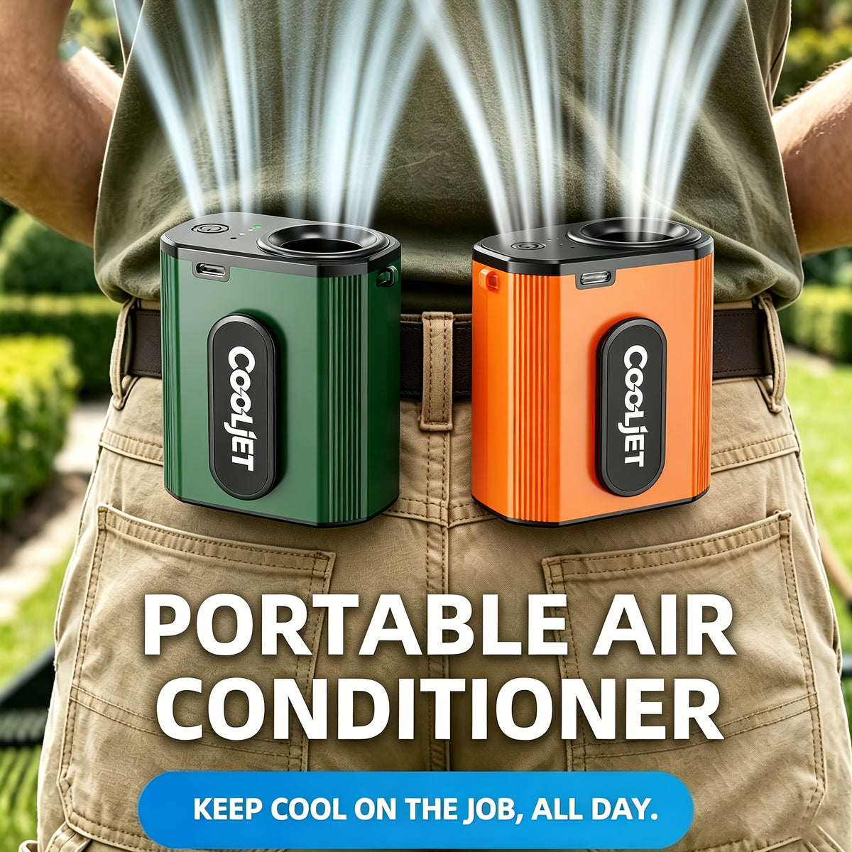 Portable Neck Fan 5000mAh - Wearable Waist Clip Hanging Fan with 18000RPM Brushless Motor, 4-Speed Wind, LED Battery Indicator, Hands-Free Personal Fan for Outdoor Work Camping Hiking, Military Green Orange