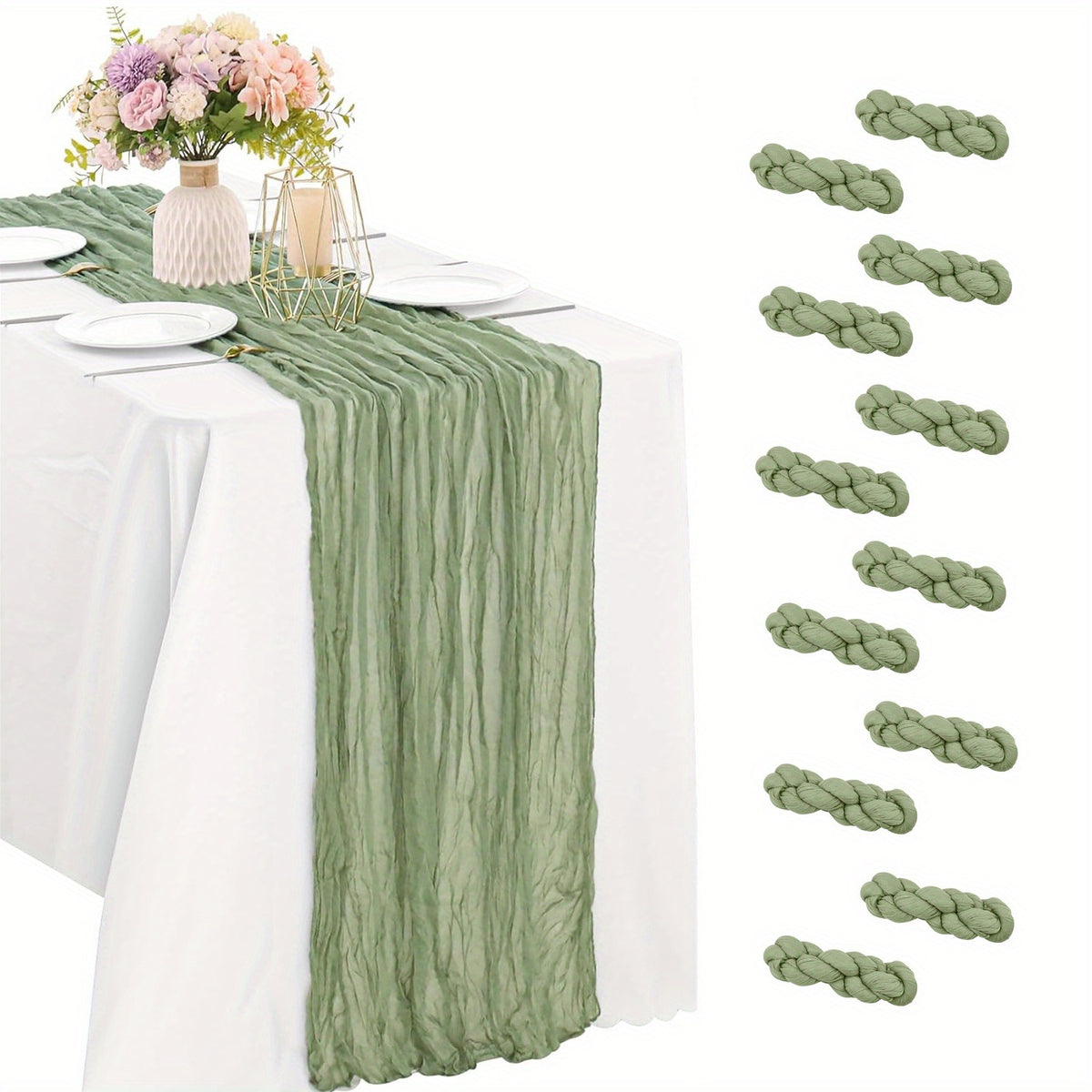 Cheesecloth Table Runner 10ft, Set of 12 Boho Gauze Table Runners 21.3x120 Inch – Rustic Romantic Bulk Cheese Cloth Roll for Wedding, Bridal Shower, Birthday Party & Dining Table Decor, 16 Colors