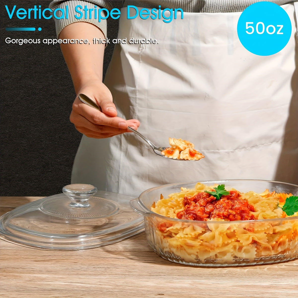 Oval Glass Casserole Dish with Lid Set 50oz & 85oz - Oven & Microwave Safe Baking Dish for Pasta, Chicken, Lasagna & Desserts | Home Viaco