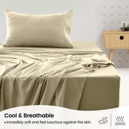 1800 Series Bed Sheets Set 4 Pieces – Brushed Microfiber Deep Pocket Sheet Set with Pillowcases, Cooling & Breathable Bedding for All Seasons, Fade Resistant, Fits Mattresses Up to 16 Inches