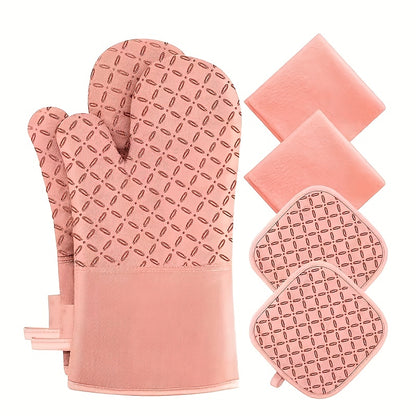 Oven Mitts and Pot Holders Set 6 Piece Heat Resistant Kitchen Gloves with Non-Slip Surface for Cooking Baking BBQ Grilling Multiple Colors Gray Black Green Blue Red Pink