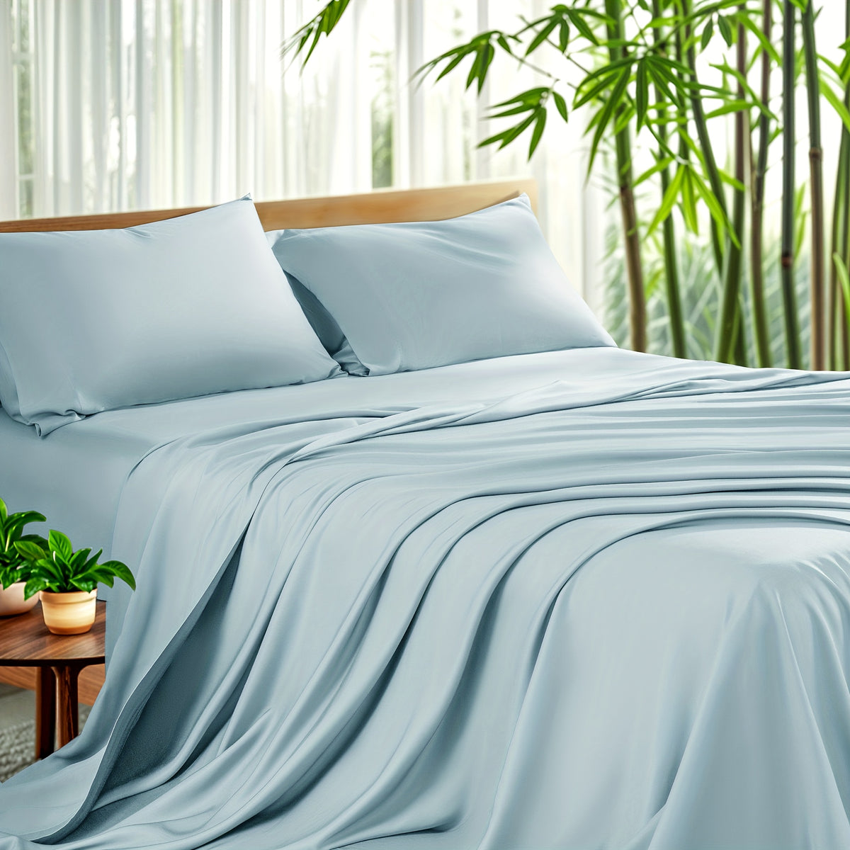 Cooling Bamboo Sheet Set 4 Piece – Soft Hotel Quality Bedding with Fitted Sheet, Flat Sheet & 2 Pillowcases, 16" Deep Pocket, Wrinkle & Shrink Resistant, All Season, Luxury Gift Box, Full Queen King