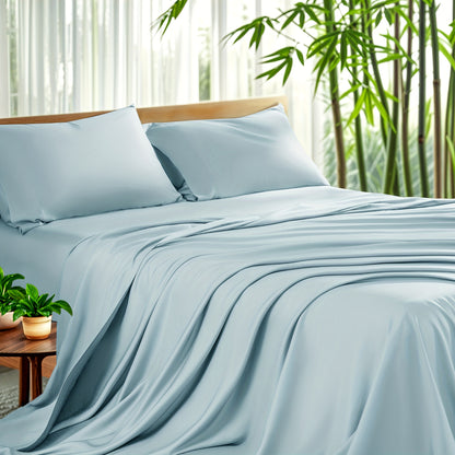 Cooling Bamboo Sheet Set 4 Piece – Soft Hotel Quality Bedding with Fitted Sheet, Flat Sheet & 2 Pillowcases, 16" Deep Pocket, Wrinkle & Shrink Resistant, All Season, Luxury Gift Box, Full Queen King
