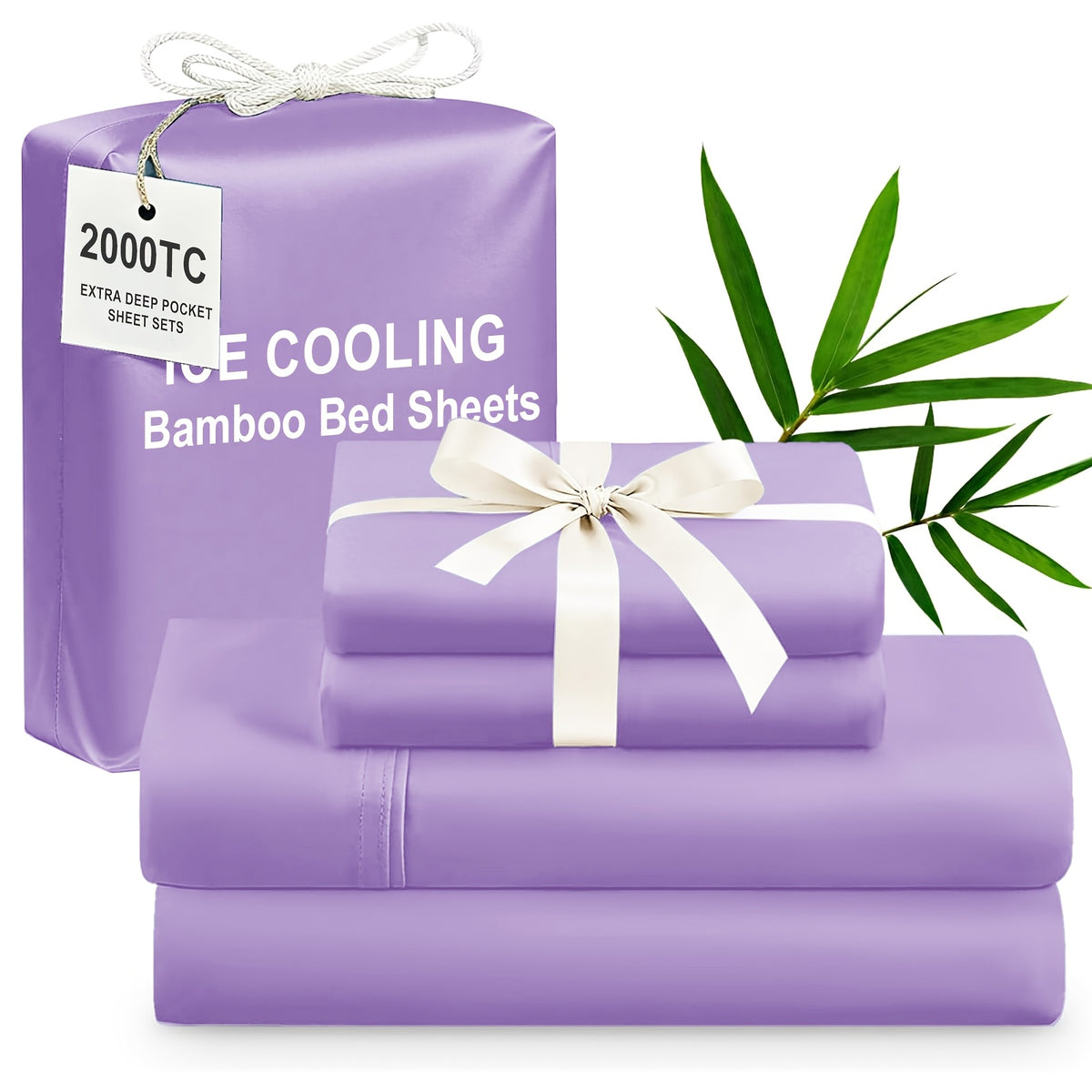 Bamboo Cooling Bed Sheets 4 Piece Set – Extra Deep Pocket Fitted Sheet, Flat Sheet & Pillowcases for Hot Sleepers | Breathable Soft Bedding | Twin Full Queen King | 12 Colors