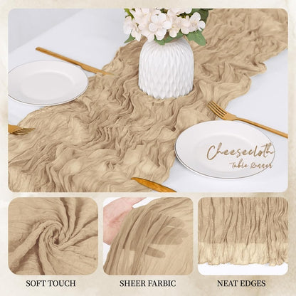 Boho Table Runner Cheesecloth Gauze 6 Pack 21.7x72.8 Inch Semi-Sheer Fabric Wedding Decor Baby Shower Bridal Shower Birthday Farmhouse Rustic Party Table Decoration