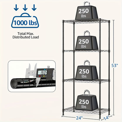 Heavy Duty Adjustable Metal Storage Shelving Unit 4 & 5 Tier - Garage, Pantry, Kitchen & Workshop Organizer Rack, Tool-Free Assembly, Industrial Steel Shelf for Home & Commercial Use
