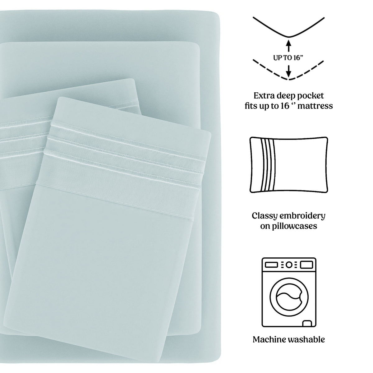 Soft Microfiber Bed Sheet Set 4-Piece 1800 Series 16 Inch Deep Pocket Hotel Luxury Cooling Sheets with Embroidered Pillowcases, Fade & Shrink Resistant, Twin to Cal King, 20 Colors