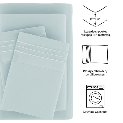 Soft Microfiber Bed Sheet Set 4-Piece 1800 Series 16 Inch Deep Pocket Hotel Luxury Cooling Sheets with Embroidered Pillowcases, Fade & Shrink Resistant, Twin to Cal King, 20 Colors