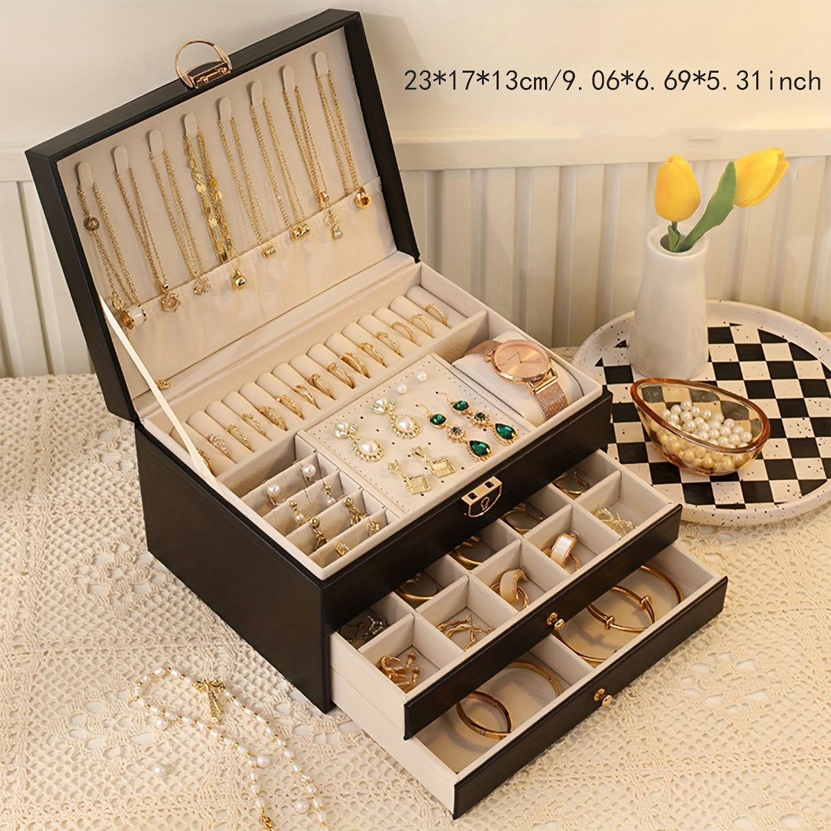 Jewelry Box Large Capacity Organizer for Necklaces Earrings Bracelets Rings Studs – Premium Jewelry Storage Box with Multiple Compartments Gift for Women Mom Pink White Black Green