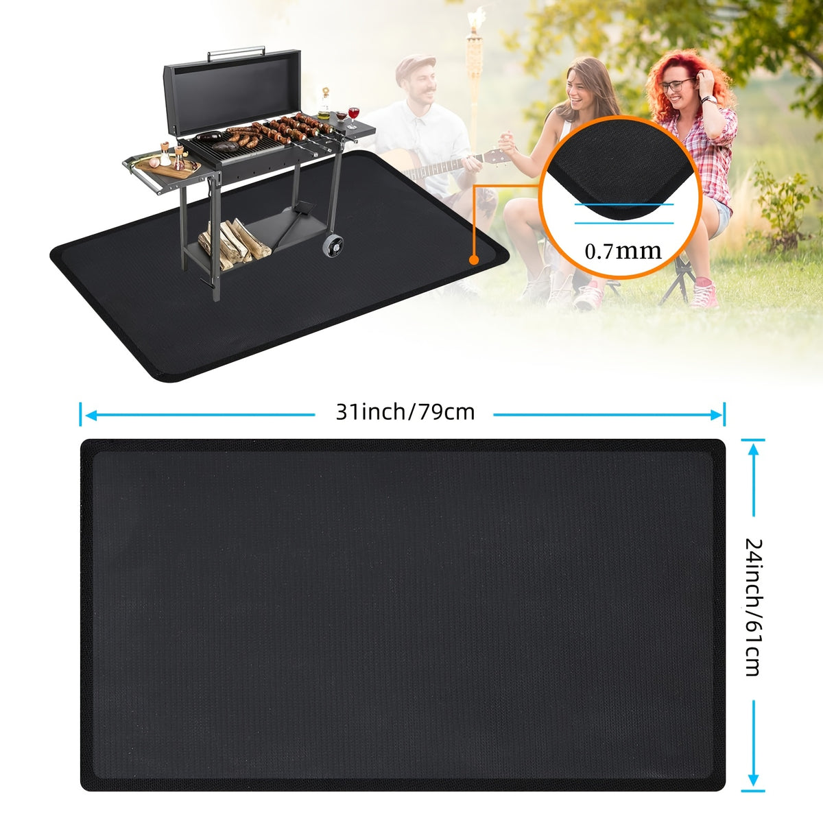 Grill Mat for Outdoor BBQ – Fireproof Waterproof Under Grill Protector for Deck, Patio & Lawn, Heat Resistant to 2000°F, Easy Clean BBQ Mat for Fire Pit & Smoker