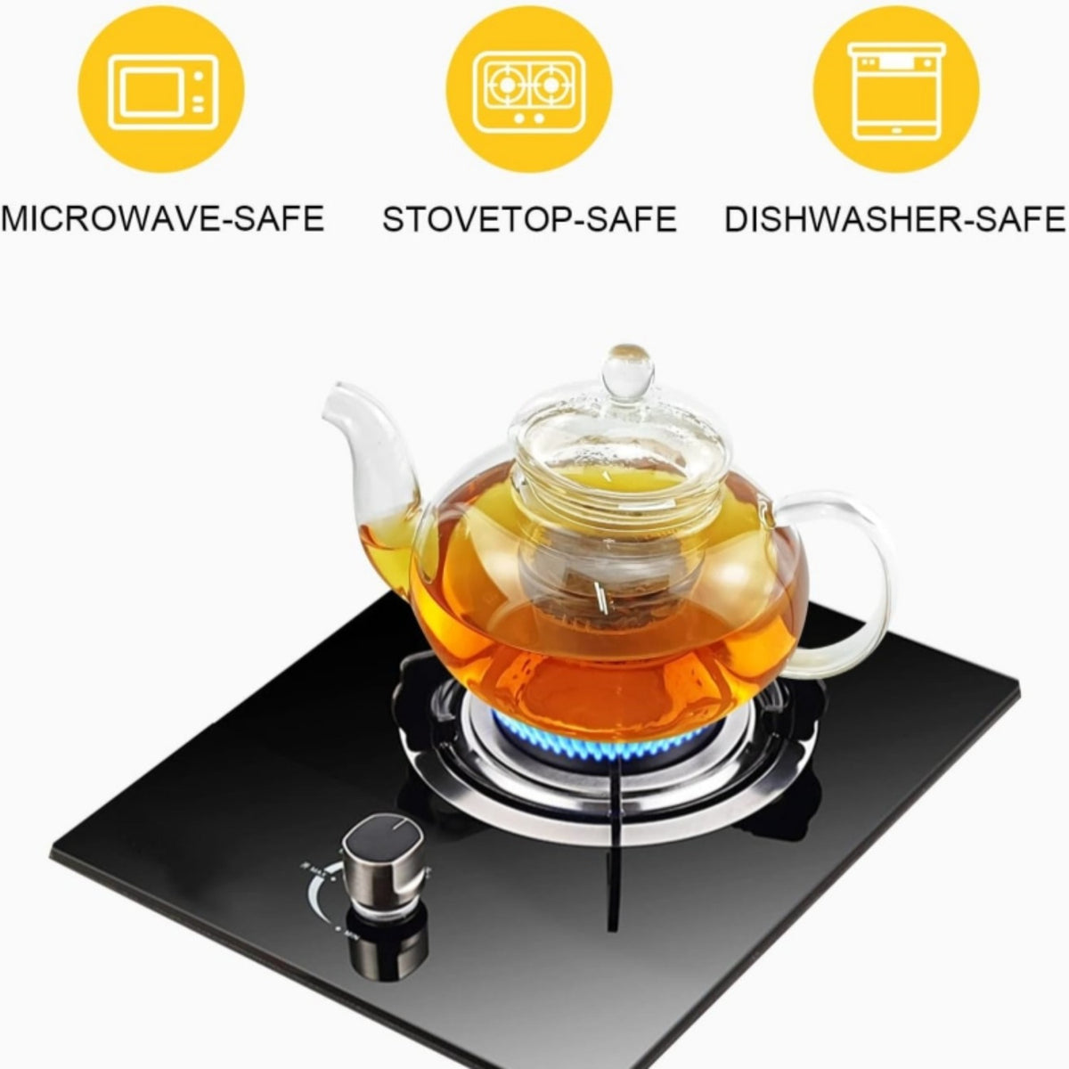 Glass Teapot with Infuser 1000ml – Borosilicate Glass Tea Pot with Detachable Filter for Loose Leaf & Flowering Tea, Gooseneck Spout, Microwave & Stovetop Safe, Optional 4-Cup Tea Set Gift Box