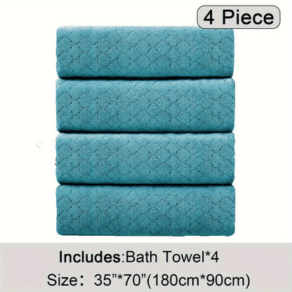 Diamond Weave Bath Towel Set 4 Piece Oversized Ultra Soft Quick-Dry Microfiber Towels Highly Absorbent Hotel Quality Bathroom Towels 10 Colors for Home Gym Spa – Luxury Bath Towel Set
