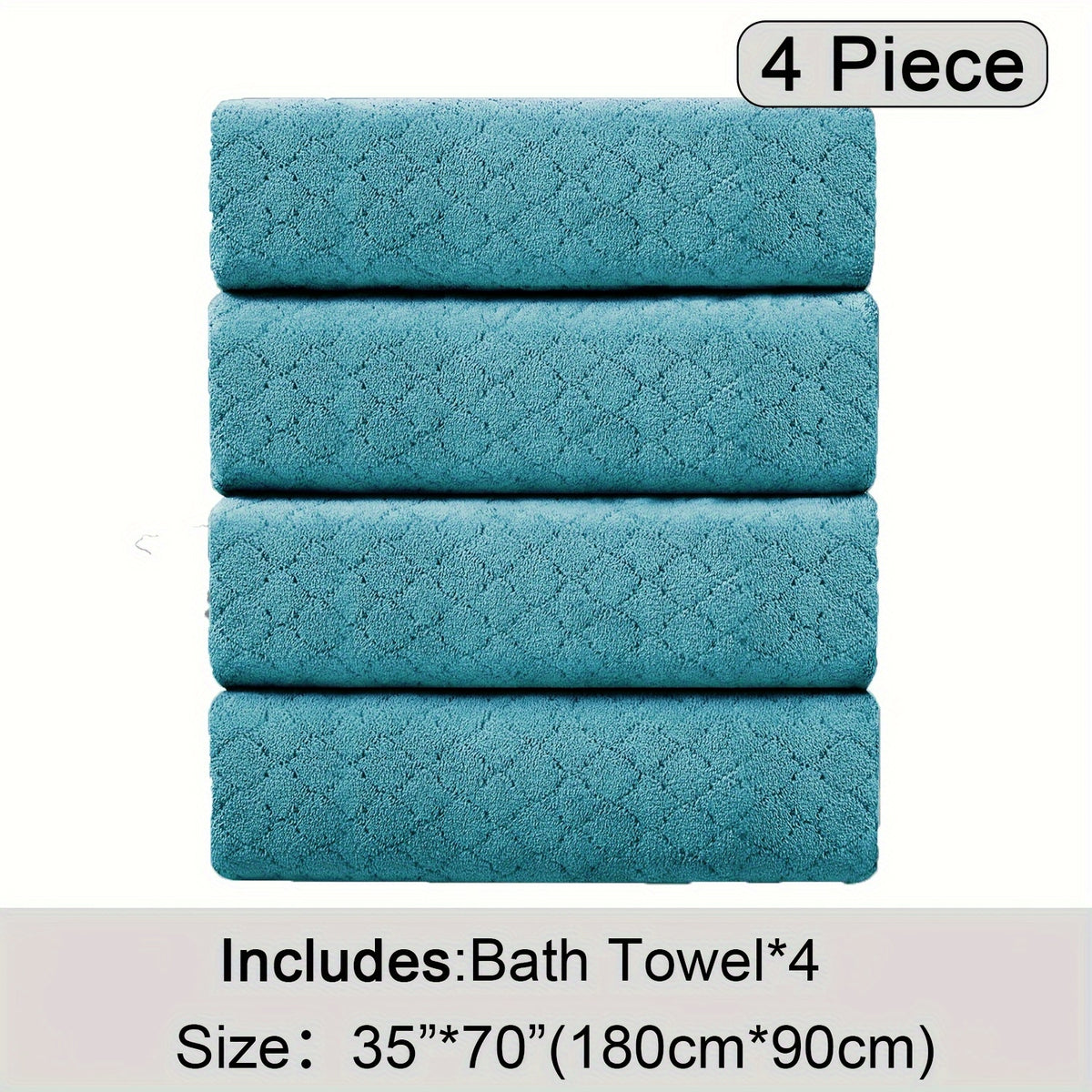 Diamond Weave Bath Towel Set 4 Piece Oversized Ultra Soft Quick-Dry Microfiber Towels Highly Absorbent Hotel Quality Bathroom Towels 10 Colors for Home Gym Spa – Luxury Bath Towel Set
